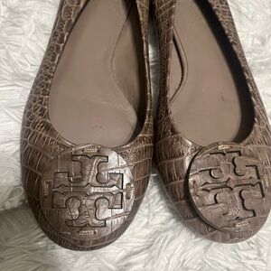 Tory Burch Brown Embossed Flats